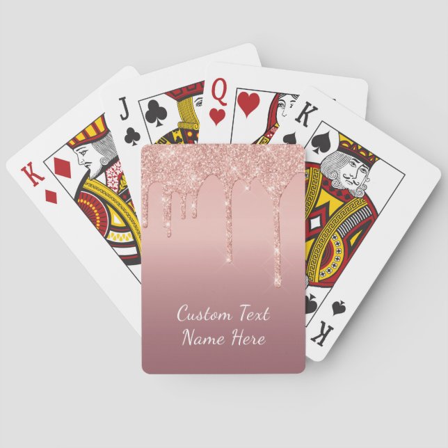 Custom Text Rose Gold Blush Glitter Playing Cards (Back)