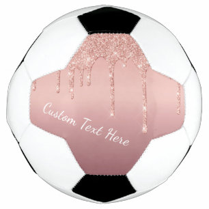 Custom Text Rose Gold Blush Glitter Soccer Ball
