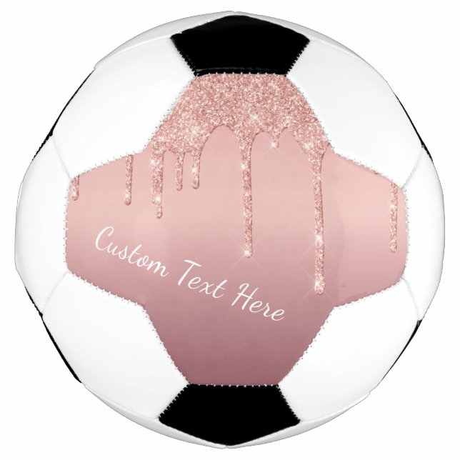 Custom Text Rose Gold Blush Glitter Soccer Ball (Front)