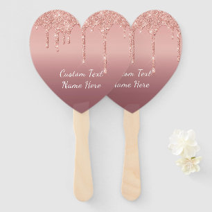 Custom Text Rose Gold Blush Glitter Sparkle Drips  Hand Fan