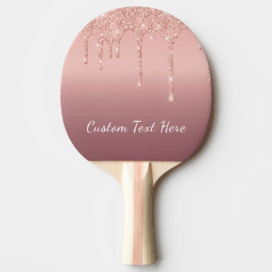 Custom Text Rose Gold Blush Glitter Sparkle Drips Ping Pong Paddle