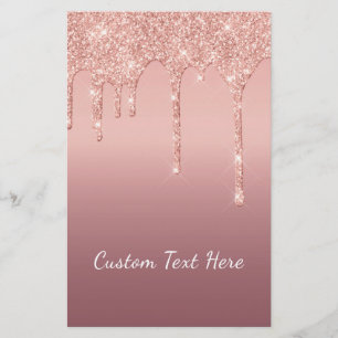 Custom Text Rose Gold Blush Glitter Sparkle Drips Stationery