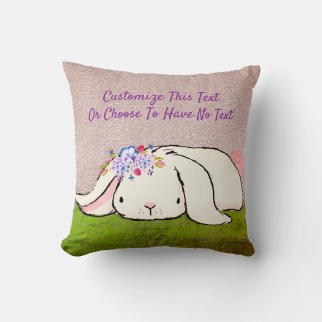 Custom Text/ Rose Gold Glitter Watercolor Bunny Cushion (Front)
