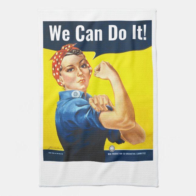 Custom text, Rosie the Riveter "We Can Do It!", Tea Towel (Vertical)
