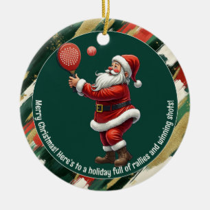 🎾🎄Custom text, Santa Rally Round Ceramic Tree Decoration