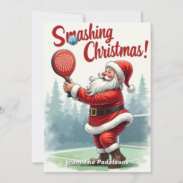 🎾🎄Custom text, Santa’s Smash Shot Holiday Card (Front)