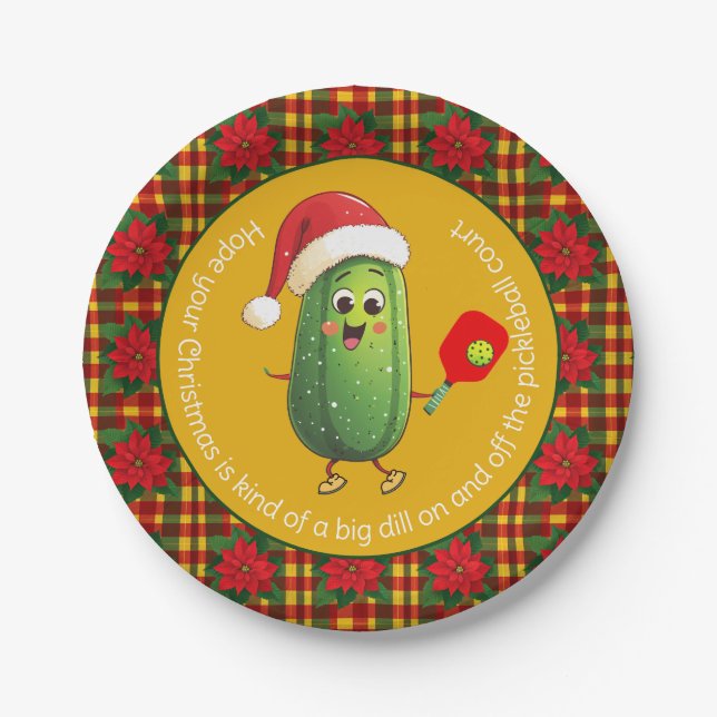 Custom text Santa's Pickleball Rally Paper Plate (Front)