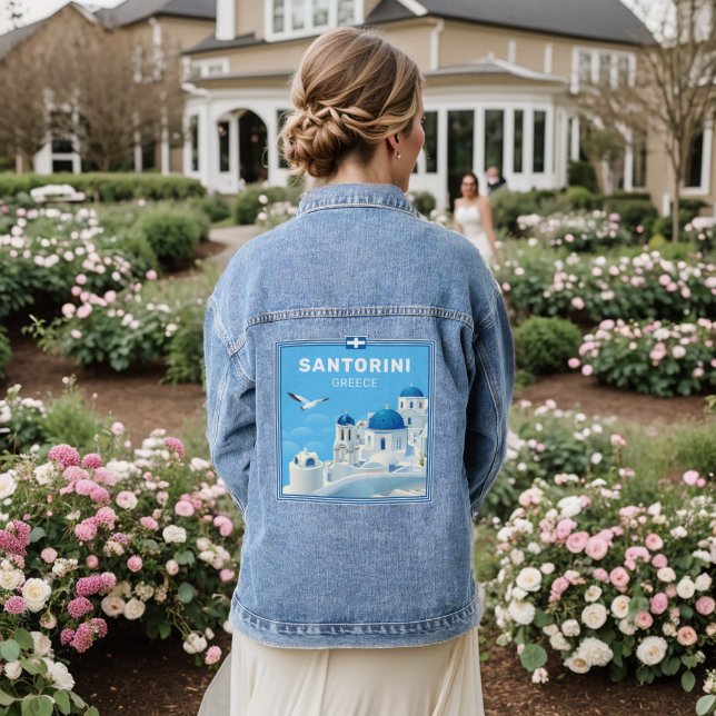 Custom Text Santorini Greece Denim Jacket (Wedding Back)