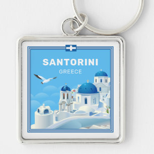 Custom Text Santorini Greece Key Ring