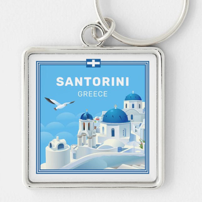 Custom Text Santorini Greece Key Ring (Front)