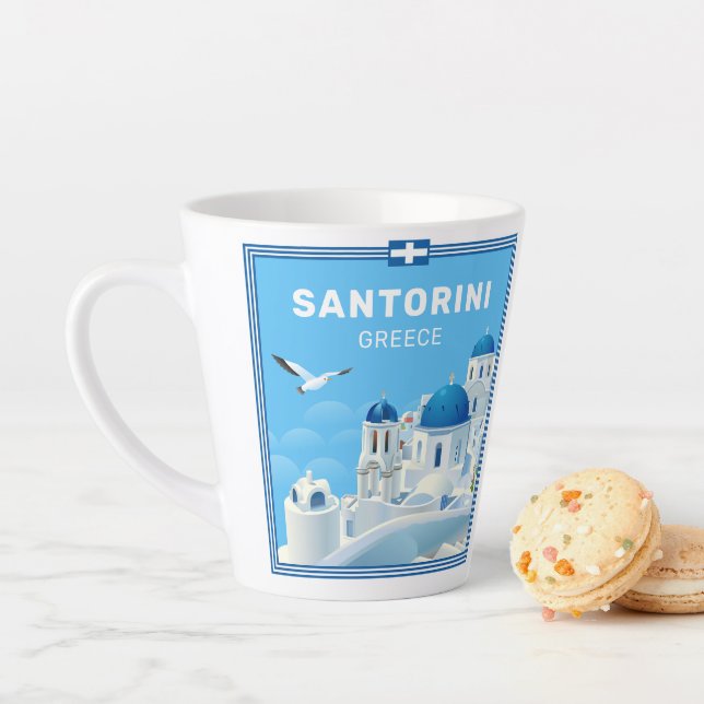 Custom Text Santorini Greece Latte Mug (In Situ)
