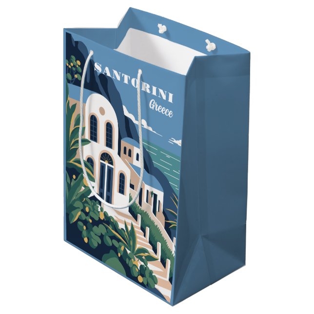 Custom Text Santorini Greece Medium Gift Bag (Back Angled)