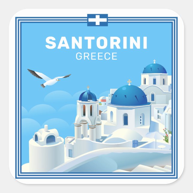 Custom Text Santorini Greece Square Sticker (Front)
