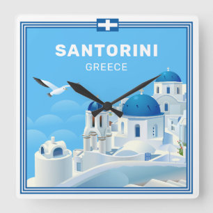Custom Text Santorini Greece Square Wall Clock