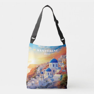 Custom Text Santorini Greece Sunset Crossbody Bag