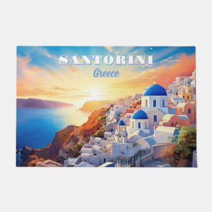 Custom Text Santorini Greece Sunset Doormat