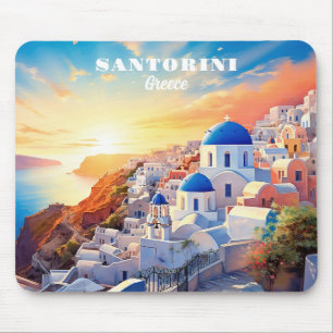 Custom Text Santorini Greece Sunset Mouse Mat