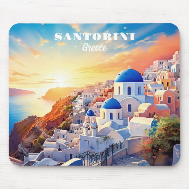 Custom Text Santorini Greece Sunset Mouse Mat (Front)