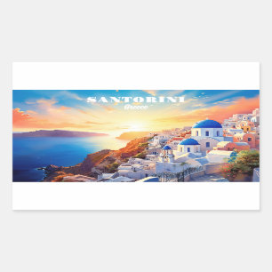 Custom Text Santorini Greece Sunset Rectangular Sticker