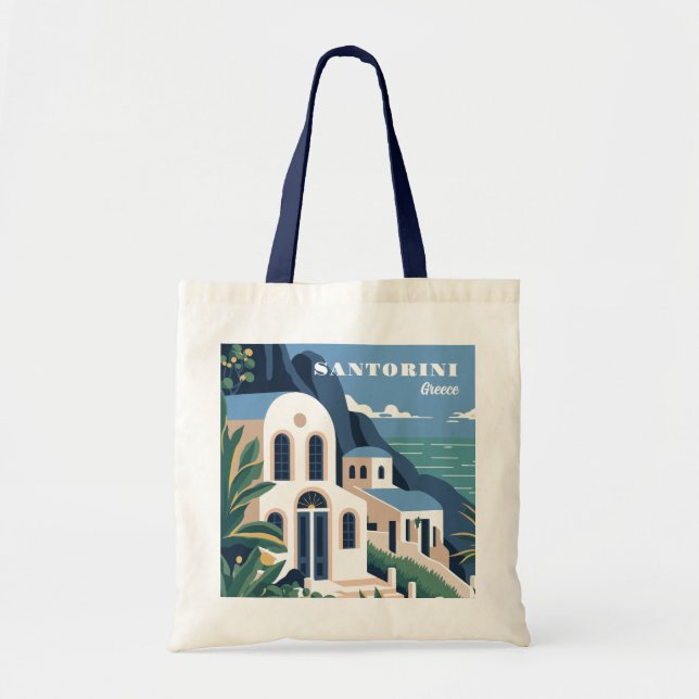 Custom Text Santorini Greece Tote Bag (Front)
