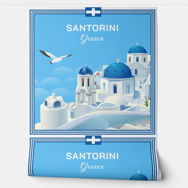 Custom Text Santorini Greece Wallpaper (Unrolling)
