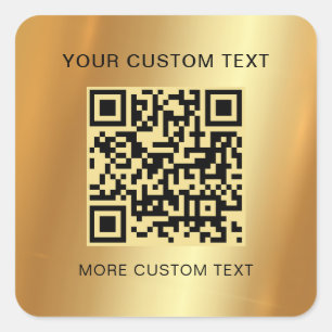 Custom Text Scannable QR Code Glamorous Gold Square Sticker