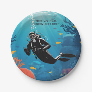 Custom Text Scuba Diver Paper Plate