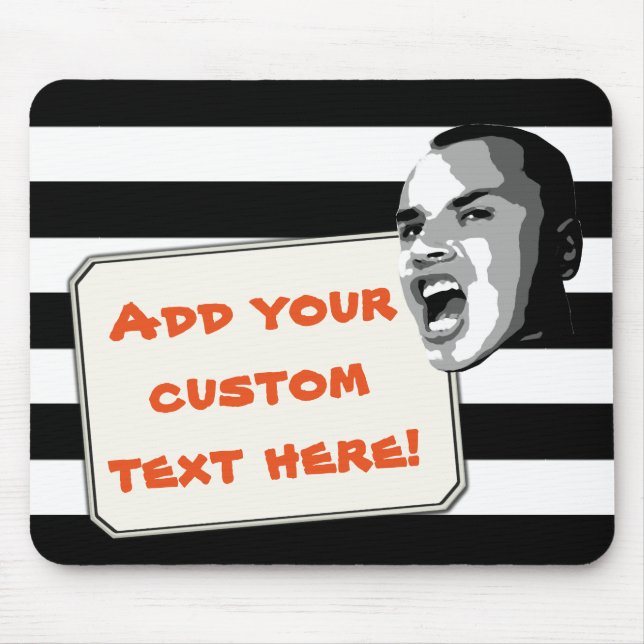 Custom Text Shout on Black Stripes Mouse Mat (Front)