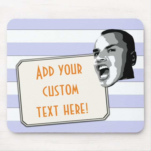 Custom Text Shout on Pastel Blue Stripes Mouse Mat (Front)
