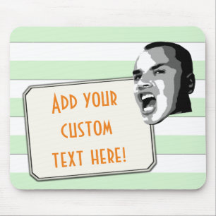 Custom Text Shout on Pastel Green Stripes Mouse Mat
