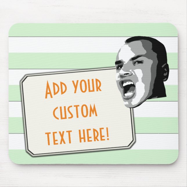 Custom Text Shout on Pastel Green Stripes Mouse Mat (Front)