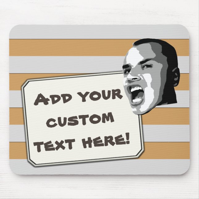 Custom Text Shout on Pastel Silver Stripes Mouse Mat (Front)
