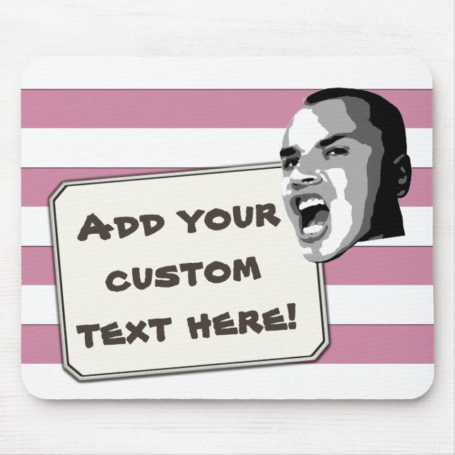 Custom Text Shout on Pastel White Stripes Mouse Mat (Front)