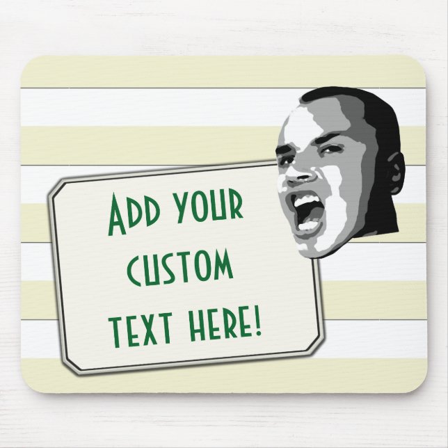 Custom Text Shout on Pastel Yellow Stripes Mouse Mat (Front)
