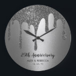 Custom Text Silver Drips 25th Wedding Anniversary Large Clock<br><div class="desc">Personalised Text Silver Drips 25th Wedding Anniversary Wall Clock</div>