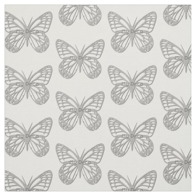 Custom Text Silver Grey Art Deco Butterfly Pattern Fabric (Swatch)