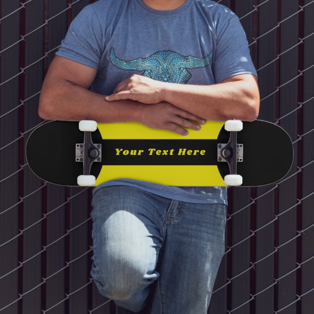 Custom Text Skateboard in Black with Yellow Design (Outdoor 3)