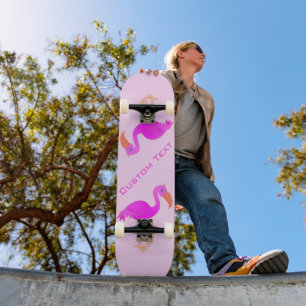 Custom Text Skateboard - Pink Flamingos