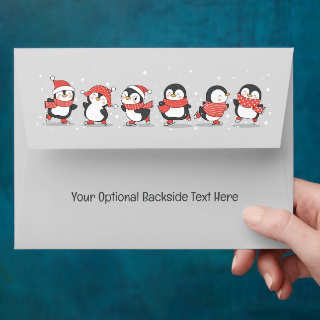 Custom Text Skating Penguins Envelope (Hand)