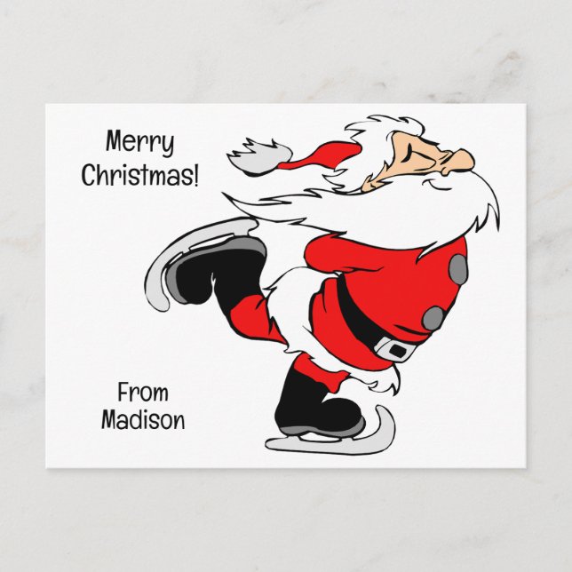 Custom Text Skating Santa Holiday Postcard (Front)