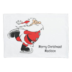 Custom Text Skating Santa Pillowcase