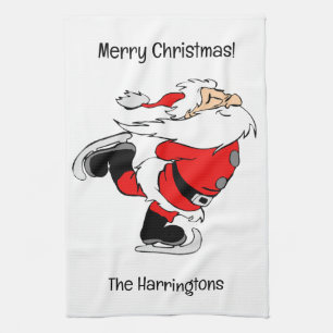Custom Text Skating Santa Tea Towel