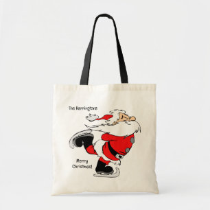 Custom Text Skating Santa Tote Bag