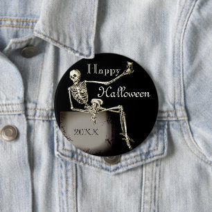 Custom Text Skeleton on Tomb Happy Halloween 10 Cm Round Badge