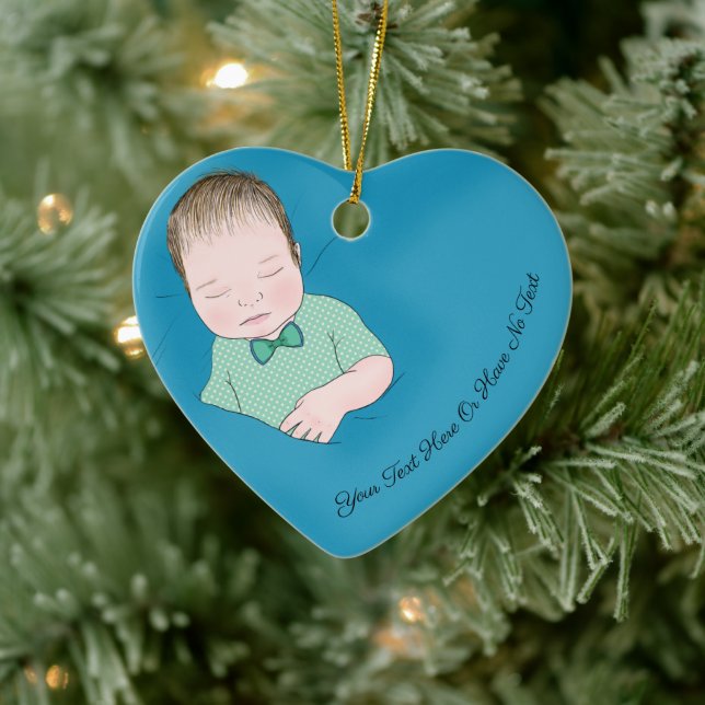 Custom Text | Sleeping Baby Boy Love Blue Heart Ceramic Tree Decoration (Tree)