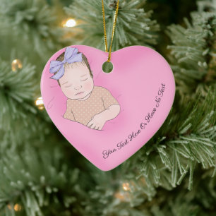 Custom Text   Sleeping Baby Love Pink Heart  Ceramic Tree Decoration