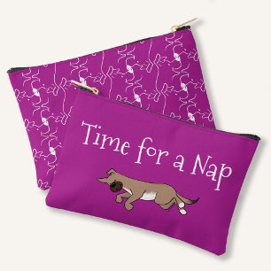 Custom Text Sleepy Dog Hot Pink Back Pattern Accessory Pouch
