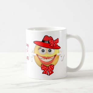 Custom Text  Smiling Emoji in Red Hat with Bows Coffee Mug