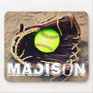 Custom Text Softball Glove and Ball Mousepad