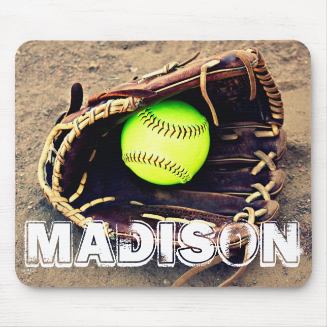 Custom Text Softball Glove and Ball Mousepad (Front)